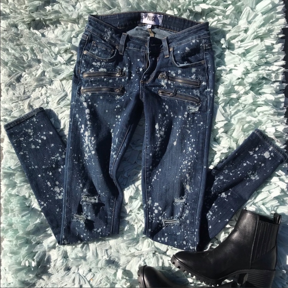 ⭐️PAIGE Edgemont Splatter distress skinny jeans